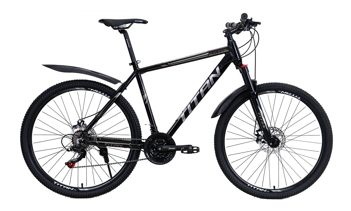 Фотография Велосипед Titan First 27,5" 2021, размер L, черно-серый 